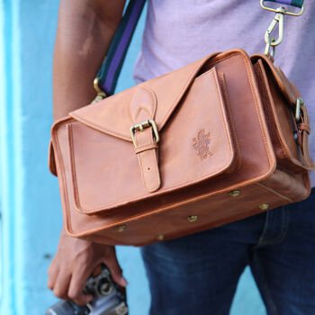 'Emerson' Traditional Leather Camera Bag In Tan, 4 of 12