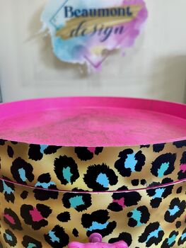 Pink Leopard Print Round Wooden Side Table With Drawer, 8 of 10