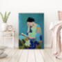 Female Reading Turquoise Art Print, thumbnail 4 of 4