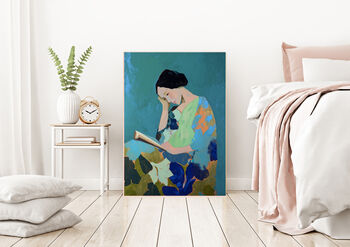 Female Reading Turquoise Art Print, 4 of 4