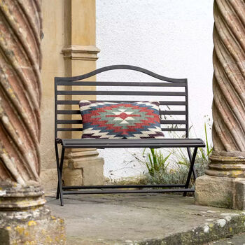 Black Slatted Metal Garden Bench, 2 of 4