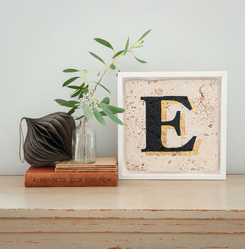 Personalised Handmade Gold Letter Framed Stone Tile, 3 of 9