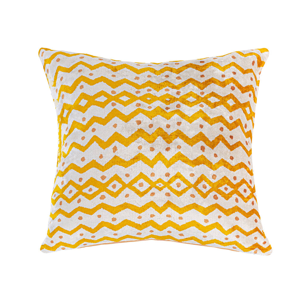 Yellow Zig Zag Ikat Velvet Cushion Cover 50x50cm By