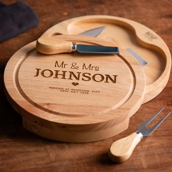 Personalised Wedding Cheese Board And Knife Set, 2 of 9