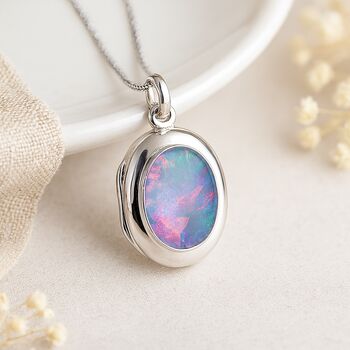 Personalised Sterling Silver Opal Triplet Locket, 2 of 12