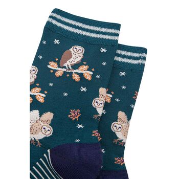 Barn Owls Women's Bamboo Socks Green, 3 of 5