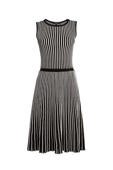 Sienna Monochrome Striped Fit And Flare Knitted Dress By RUMOUR LONDON