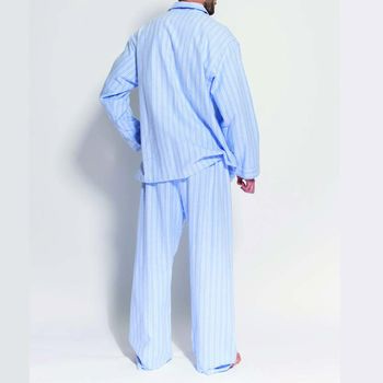 Men's Pyjamas Blue And White Striped Flannel, 2 of 4