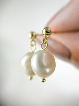Genuine Fresh Water Pearls Drop Stud Earrings, 5 of 12