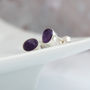 Amethyst And Silver Oval Stud Earrings, thumbnail 1 of 8