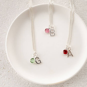 September Sapphire Swarovski Crystal Birthday Birthstone And Initial Necklace, 2 of 7