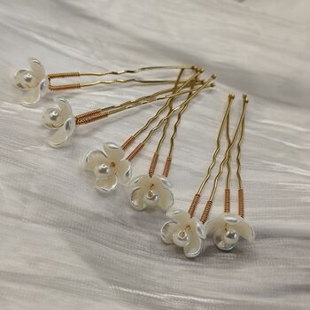 Set Of Six Pearl Flower Hair Pins, 5 of 13