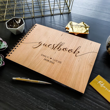 Personalised Engraved Wooden Wedding Guest Book, 5 of 9