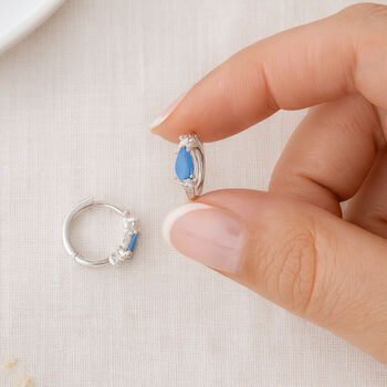 Sterling Silver Turquoise Huggie Hoop Earrings – 10mm, 4 of 6