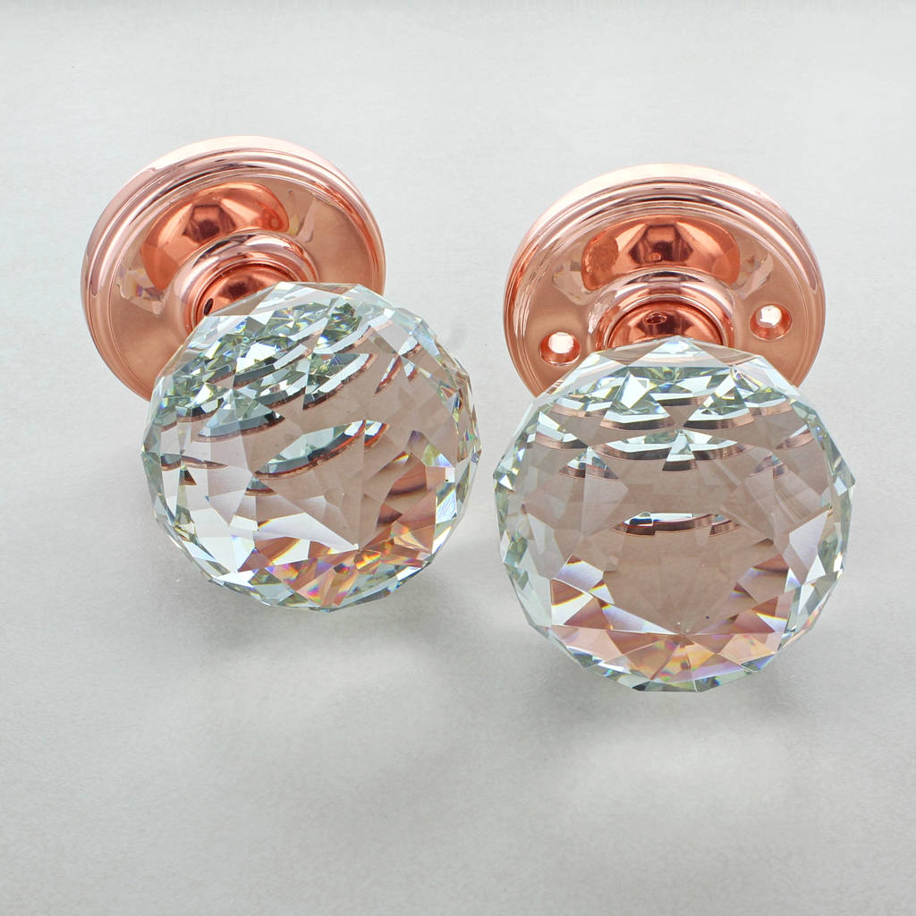 Rose Gold Copper Round Crystal Glass Mortice Door Knobs By G Decor
