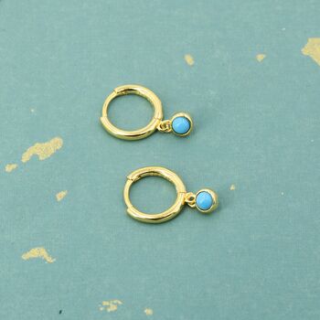 Sterling Silver Hoops With Tiny Dangling 3mm Turquoise, 2 of 12