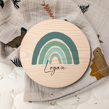 Personalised Blue Rainbow Name Plaque | Wooden Nursery Name Sign, 3 of 11
