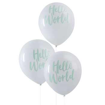 White And Mint Green Hello World Baby Shower Balloons, 2 of 3