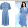 Cape Sleeved Tea Dress In Cornflower Blue Silk Velvet, thumbnail 2 of 2