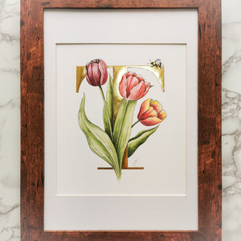 T Is For Tulips Gilded Botanical Artwork, 4 of 6