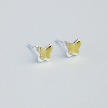 Sterling Silver And Gold Tiny Butterfly Stud Earrings, 3 of 5