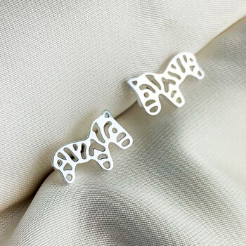 Sterling Silver Zebra Stud Earrings, 3 of 6