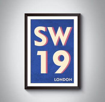 Sw19 Wimbledon, London Postcode Typography Print, 6 of 10