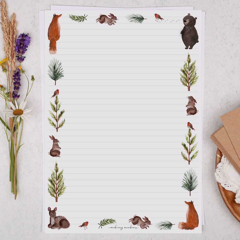 A4 Letter Writing Paper With Woodland Animals By Making Meadows