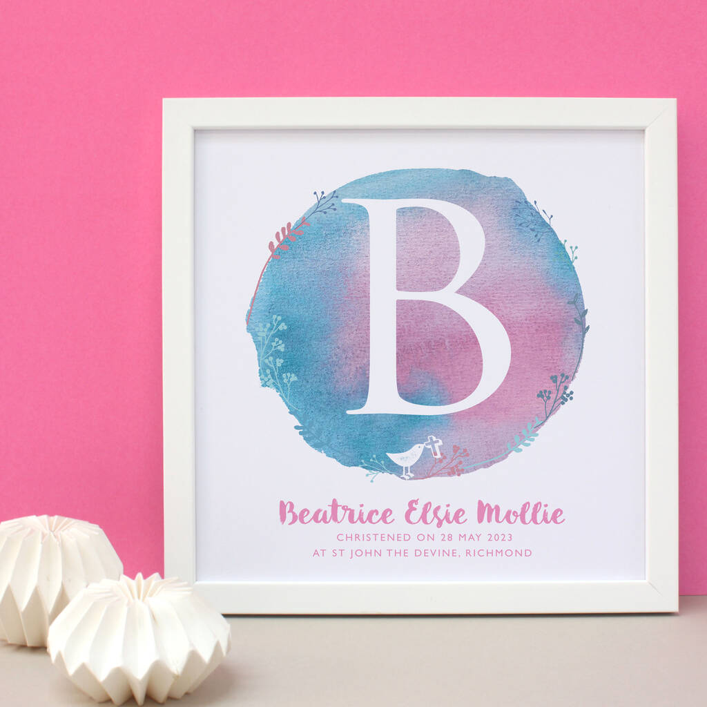 Personalised Christening Watercolour Framed Print, 1 of 11