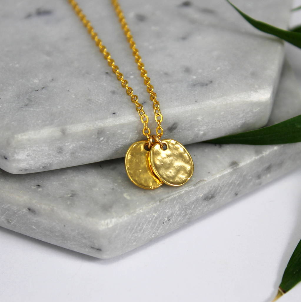 Gold Vermeil Hammered Disc Charm Necklace By Mara Studio