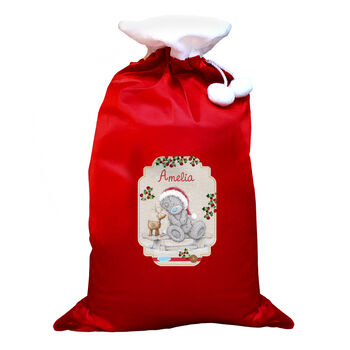 Personalised Me To You Reindeer Luxury Pom Pom Red Christmas Sack, 4 of 4