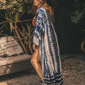 Navy Blue Long Sleeve Tie Dye Summer Kimono, 3 of 4