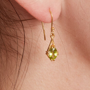 Green Peridot Gold Plated Silver Antique Style Earrings, 2 of 11