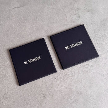 Mr And Mrs Leather Coasters – Wedding Or Anniversary Gift, 4 of 9