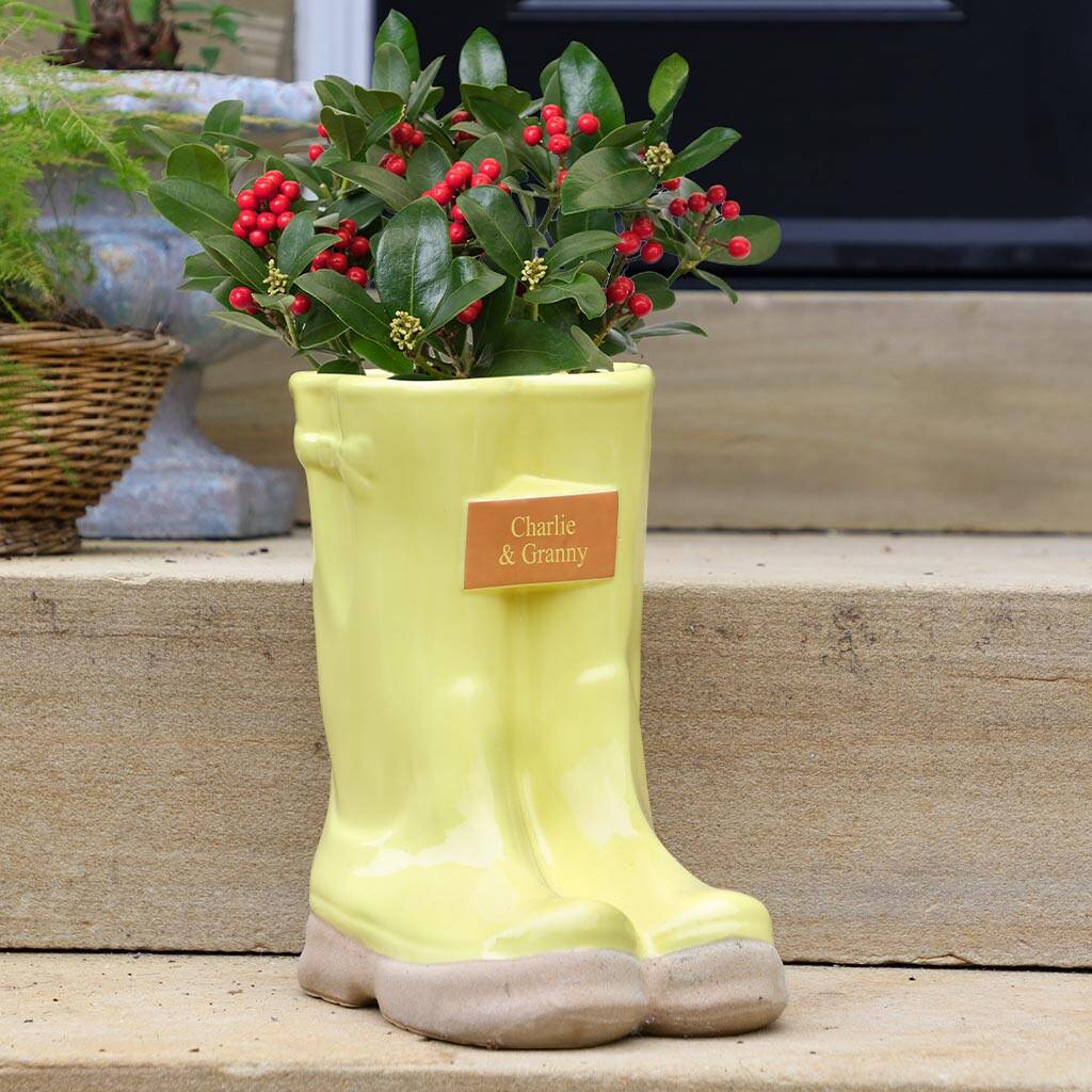 Personalised Large Yellow Welly Boots Planter, 1 of 11