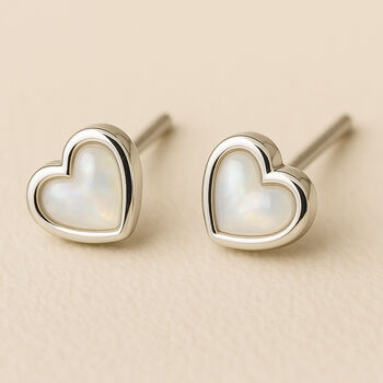 Sterling Silver Mother Of Pearl Heart Stud Earrings, 2 of 12