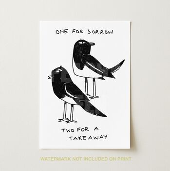 One For Sorrow Two For A Takeaway Kitchen Art Print, 2 of 2
