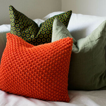 Hand Knit Textured Cushion In Rust, 3 of 7