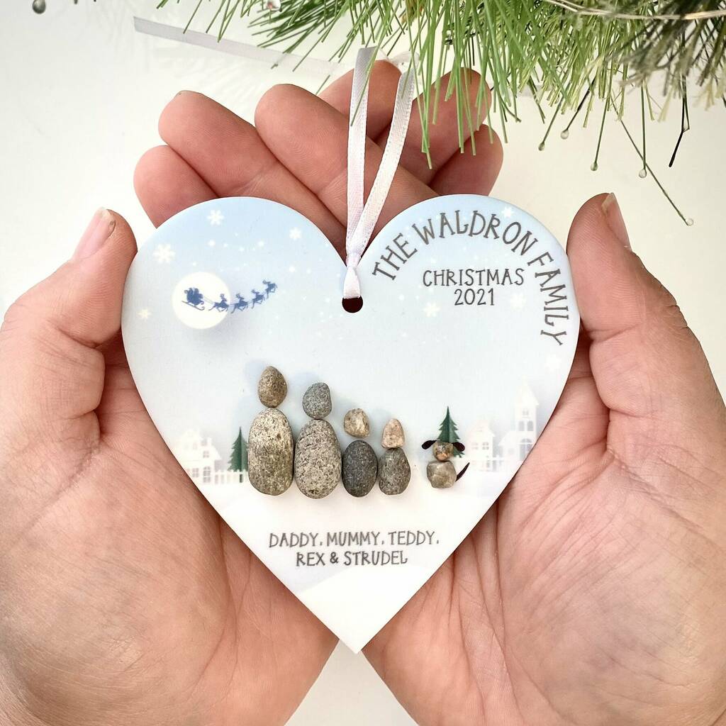 Personalised Family Pebble Christmas Tree Decoration By La de da