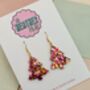 Pink And Gold Christmas Tree Glitter Resin Earrings / Pink Christmas Jewellery / Christmas Gift / Bold Sparkly Pink Holiday Accessory, thumbnail 2 of 12