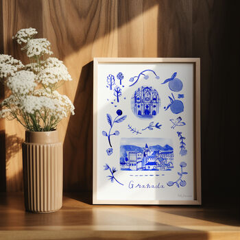 Scenes Of Granada, Spain Blue Tile Inspired Travel Print, 4 of 12