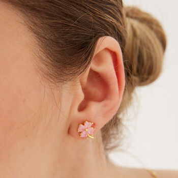 Four Leaves Clover Sterling Silver Stud Earring Pink, 2 of 4