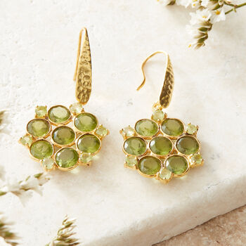 Green Peridot Gold Plated Silver Mandala Earrings, 2 of 11