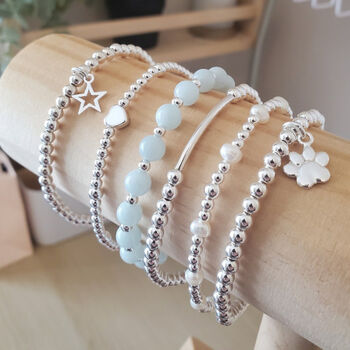 Sterling Silver Personalised Open Star Charm Initial Stretch Bracelet, 9 of 9