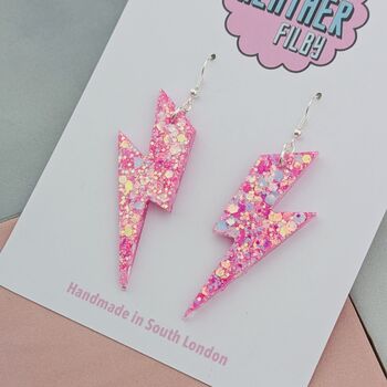 Large Pink Iridescent Lightning Bolt Earrings, 3 of 9
