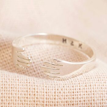 Personalised Sterling Silver Adjustable Hug Hands Ring, 3 of 4