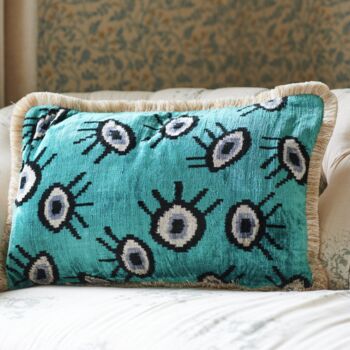 Luxe Silk Ivory Velvet Eye Design Cushion, 3 of 4
