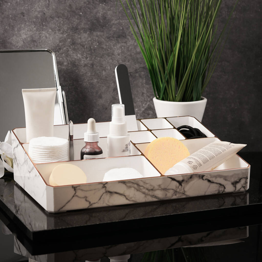 White And Rose Gold Marble Make Up Organiser Tray, 1 of 6
