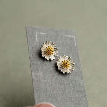 Sterling Silver Daisy Stud Earrings, 2 of 5