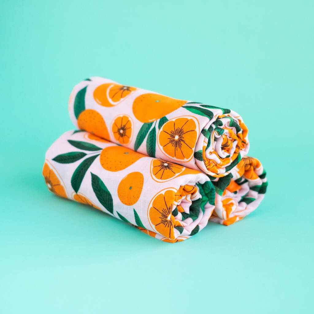 Clementine Bamboo Muslin Swaddle Baby Blanket By neon studio